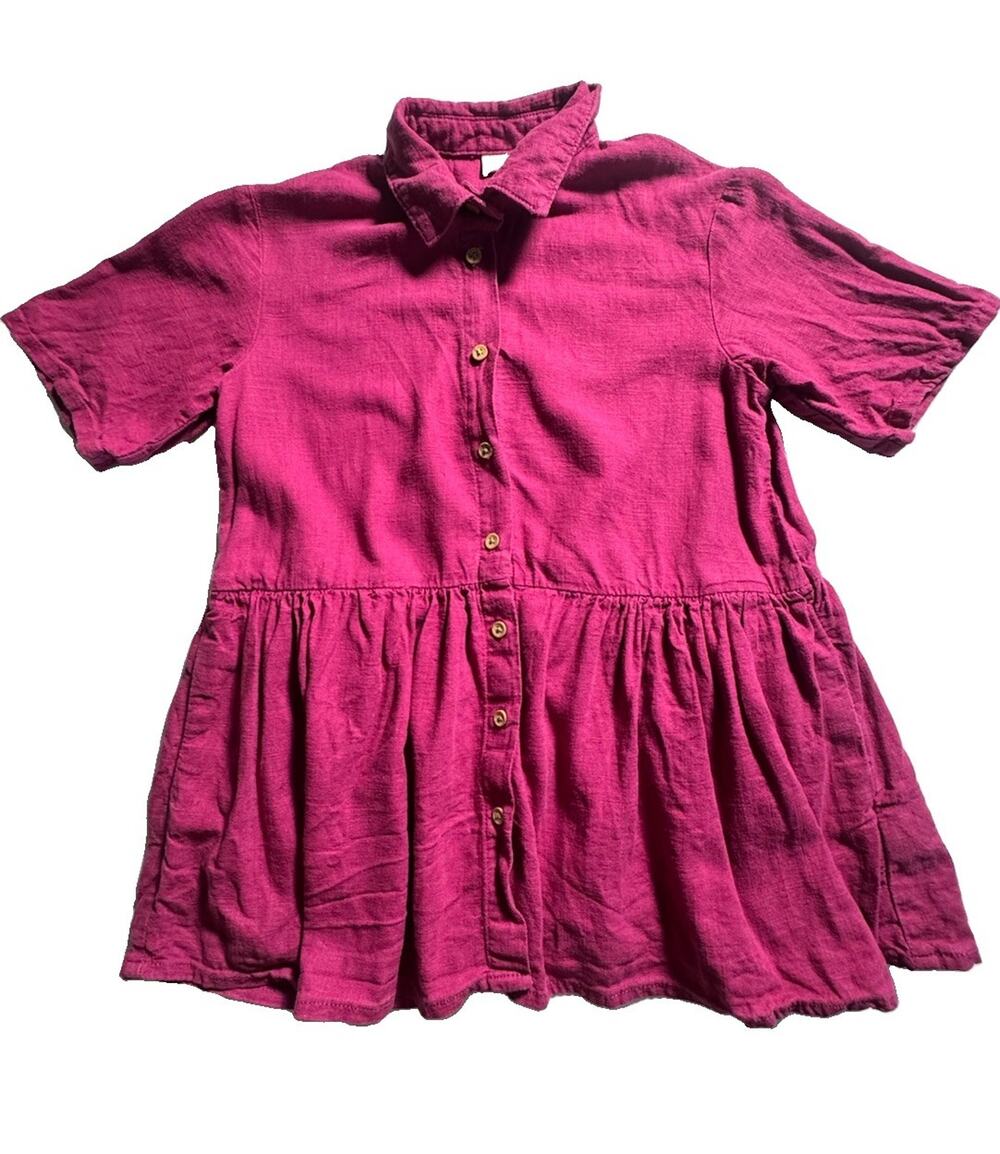 NEXT Girls 4Y Fuchsia Linen Blend Button Front Shirt Dress